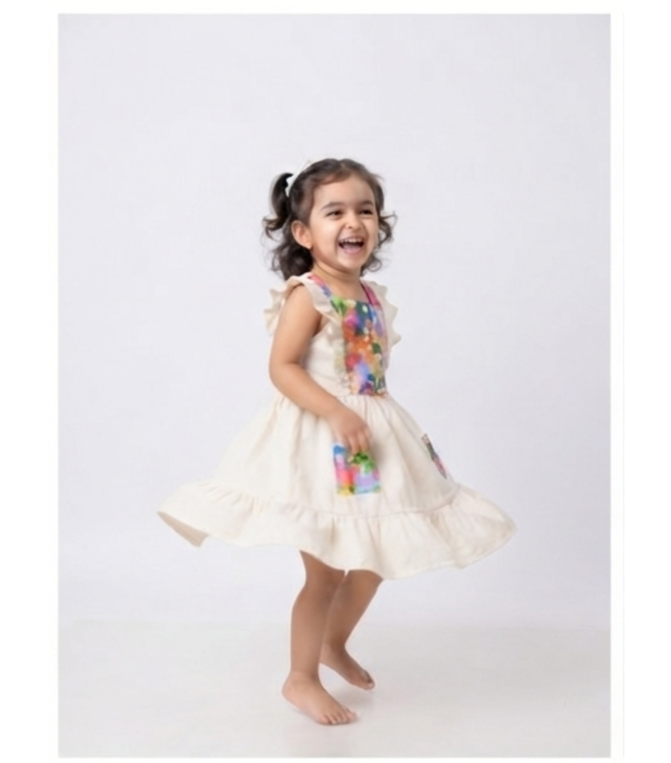 Ruffled Bodice Floral Print & Cream  Dress