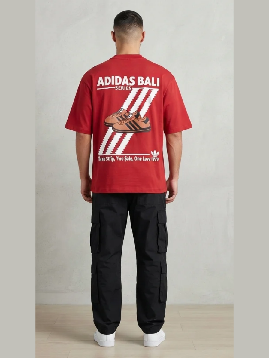 Red Adidas Bali Series Graphic Streetwear T-Shirt