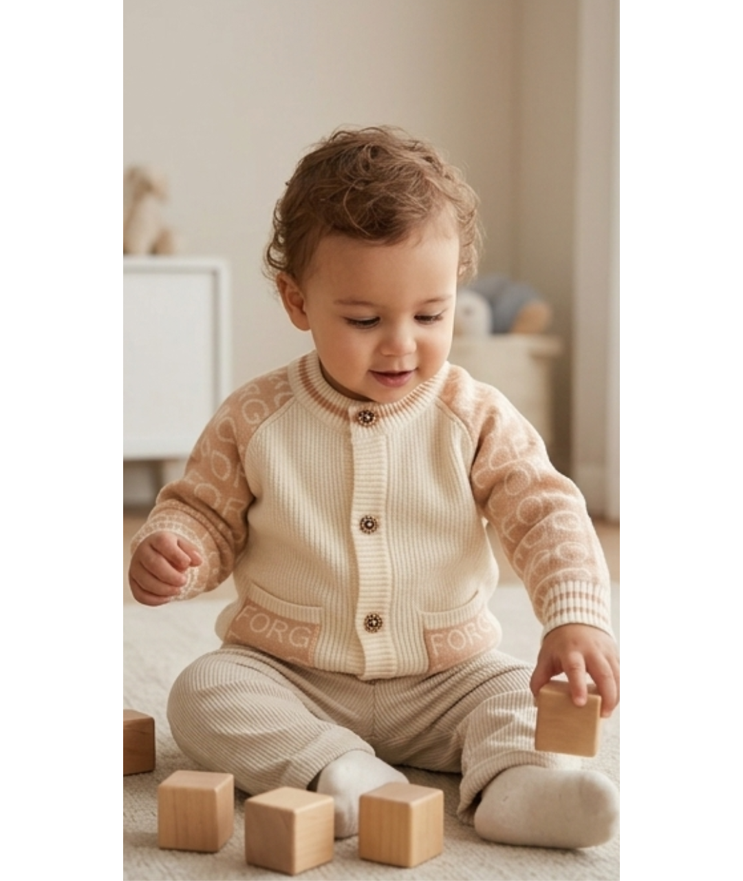 Classic Lettered Knit Toddler Cardigan – Cream & Dusty Rose