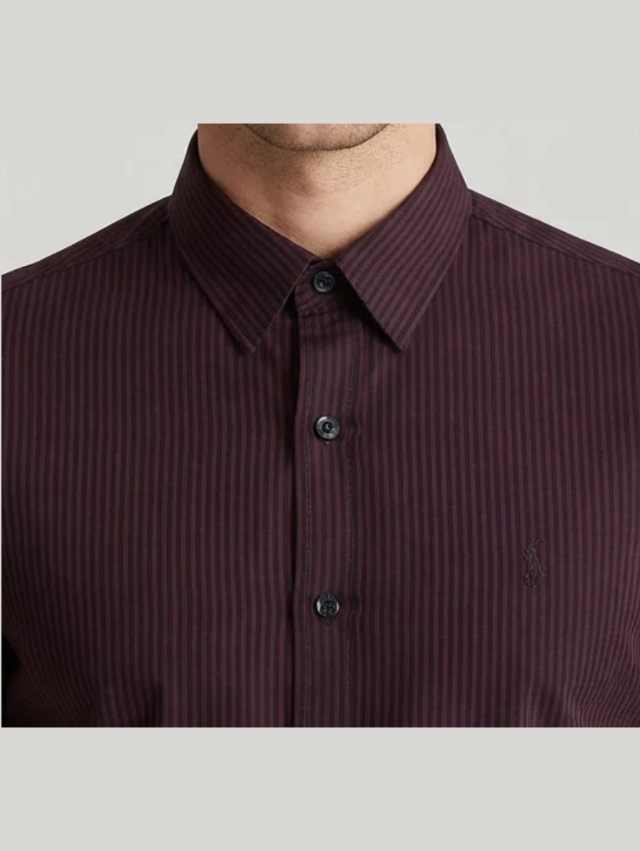 Premium Deep Maroon Pinstripe Slim-Fit Formal Shirt