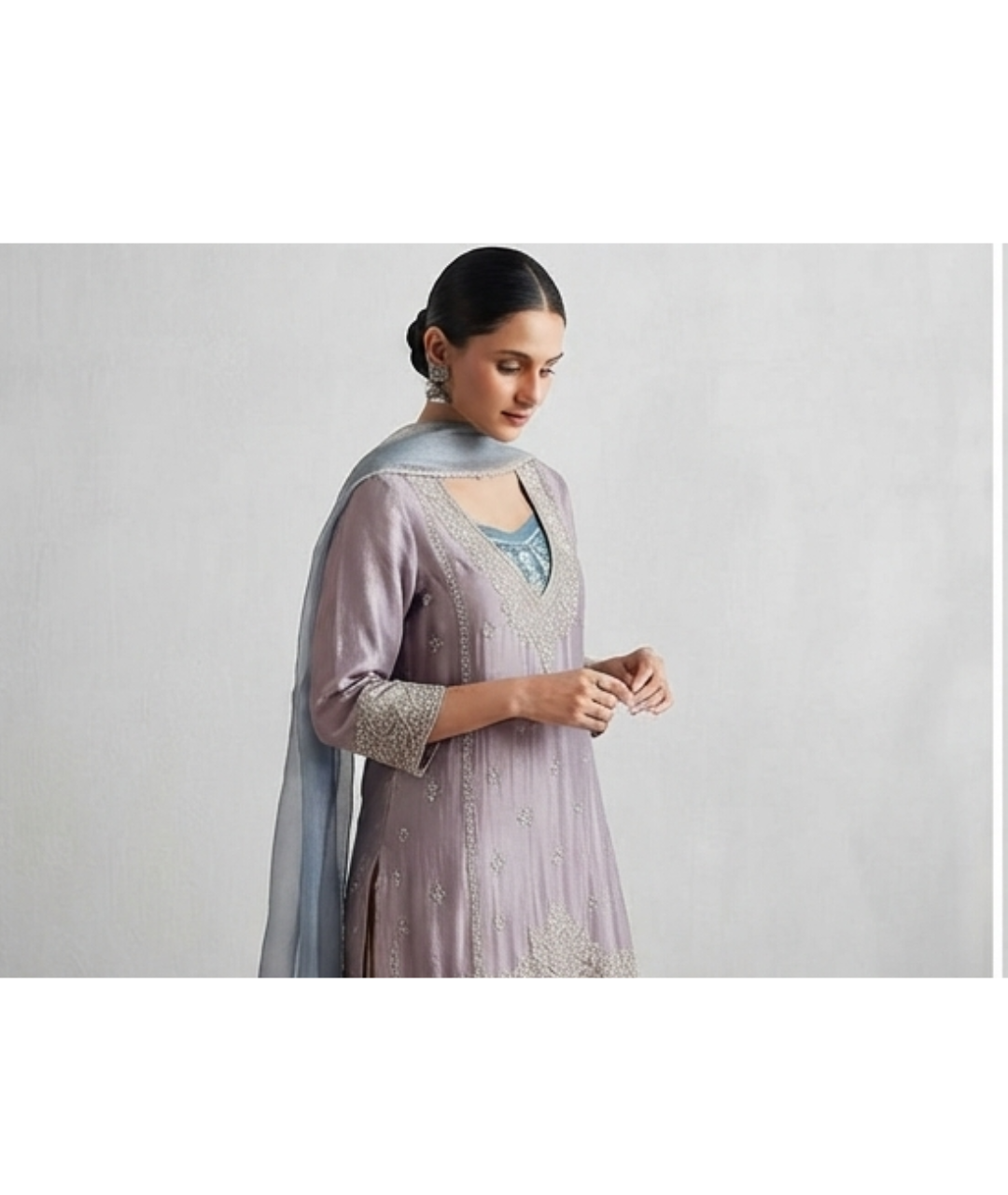 Elegant Dusty Mauve Silk Kurta with Sharara and Steel-Blue Dupatta