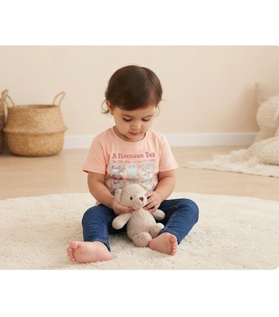 "Afternoon Tea" Graphic Peach T-Shirt for Kids
