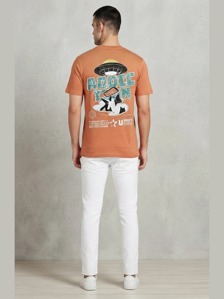 Orange "Addicted to the Screen" UFO Graphic T-Shirt