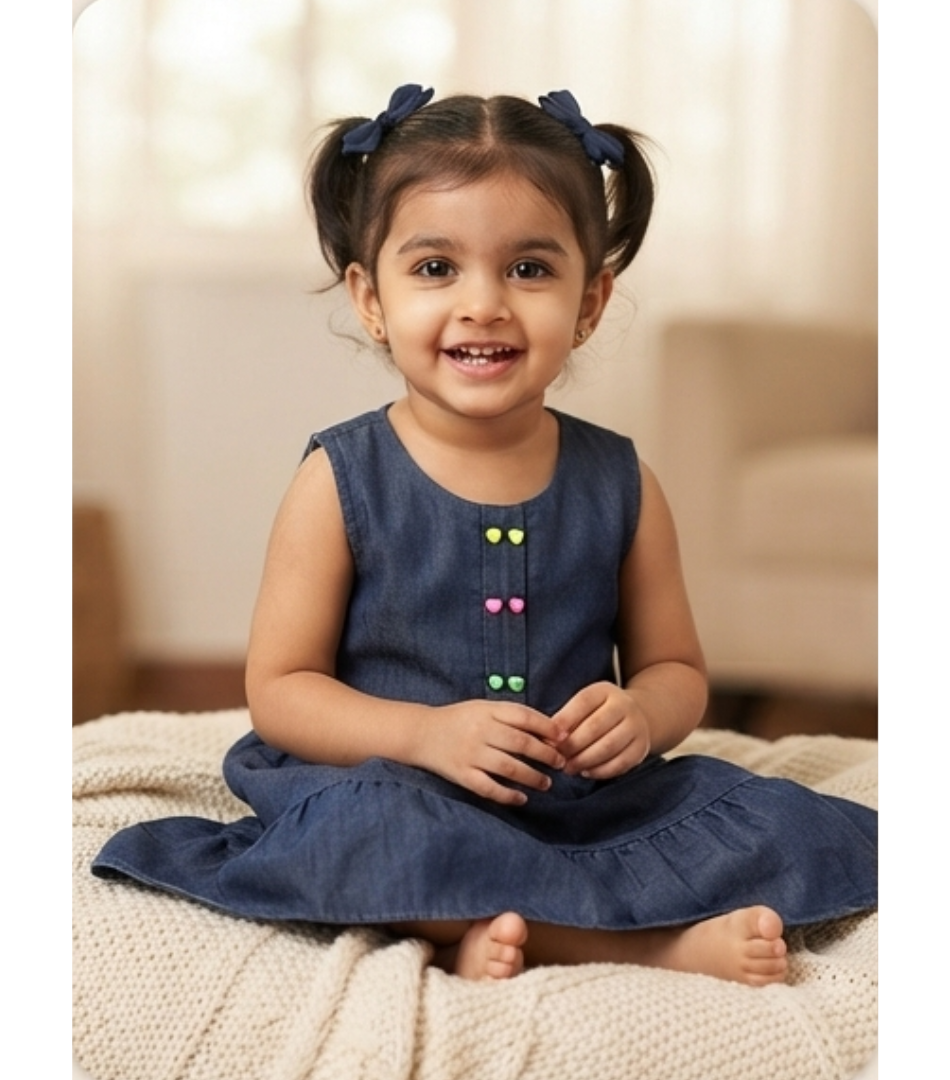 Adorable Tiered Denim Toddler Dress with Colorful Buttons