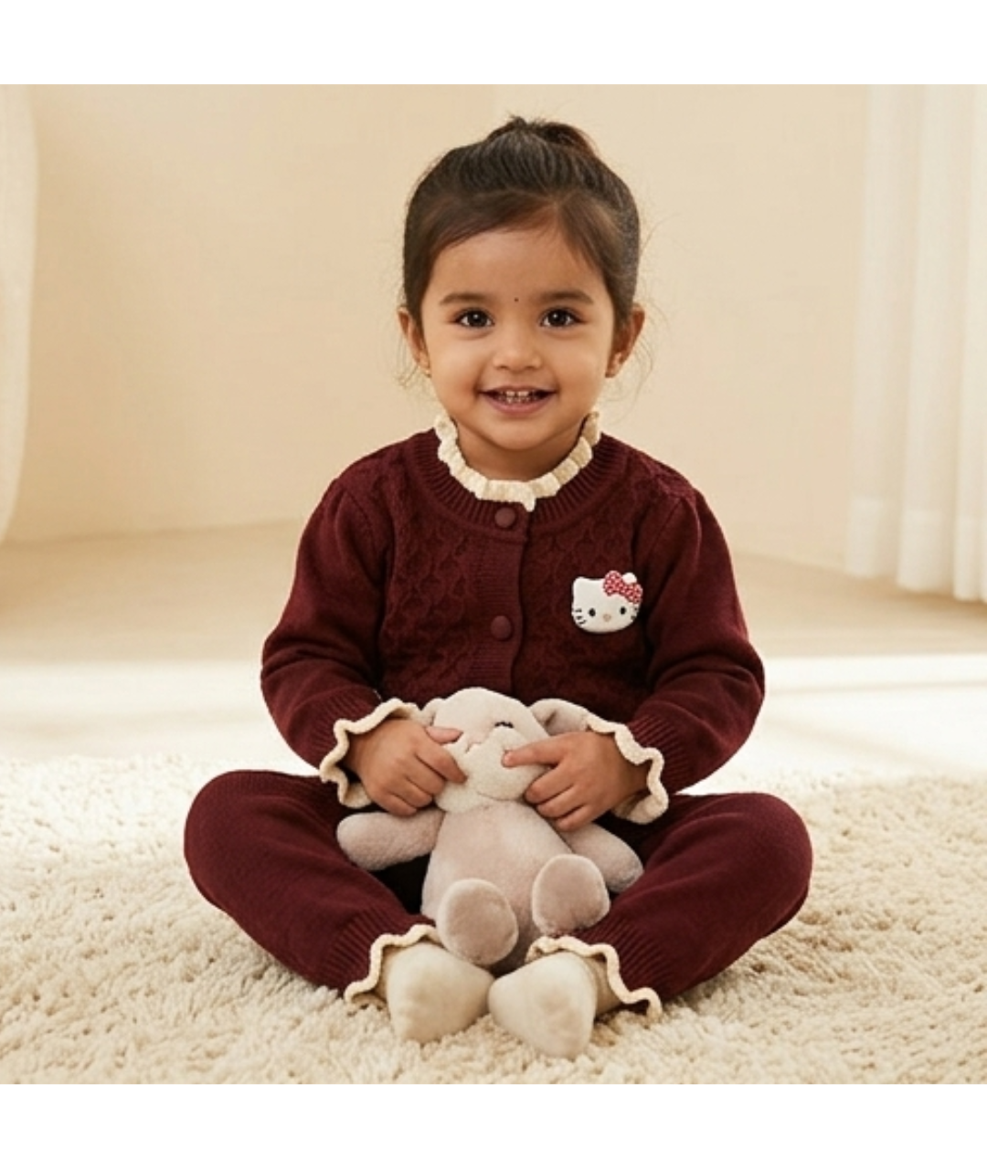 Toddler Girls Ruffled Knit Sweater & Pants Co-Ord Set – Maroon