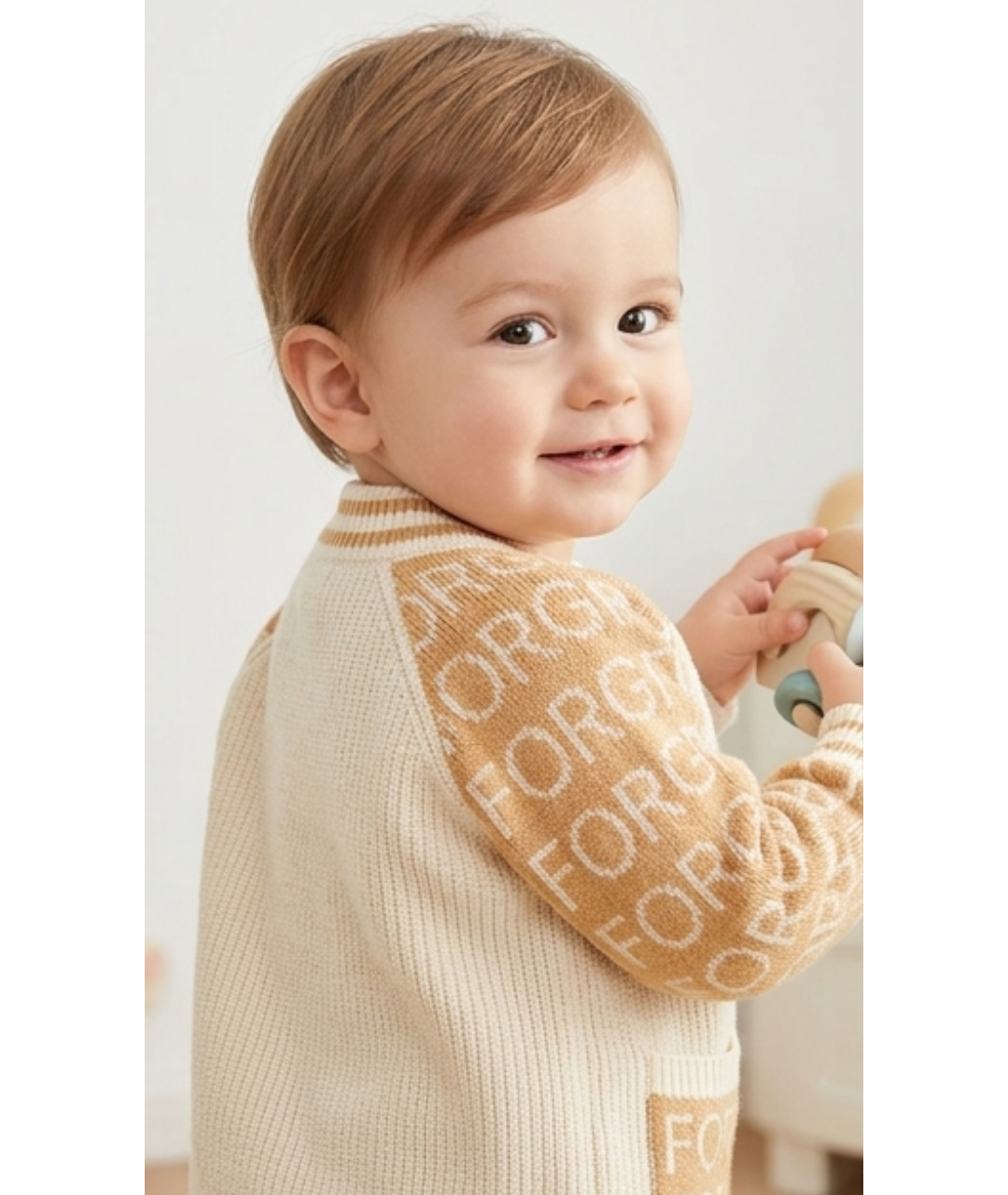 Classic Lettered Knit Toddler Cardigan – Cream & Mustard Yellow