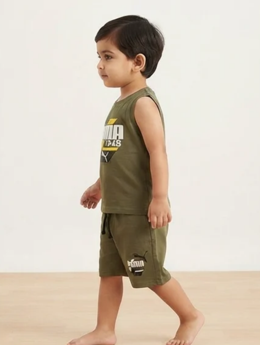 Olive Green Sleeveless Tank Top & Shorts Set