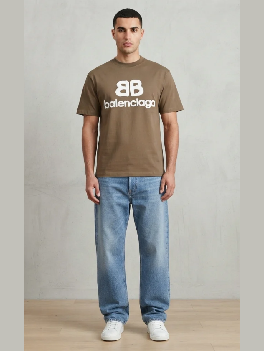 Brown Balenciaga Dragon Graphic Streetwear T-Shirt