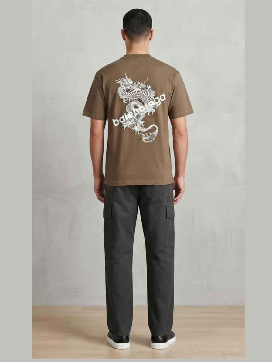 Brown Balenciaga Dragon Graphic Streetwear T-Shirt