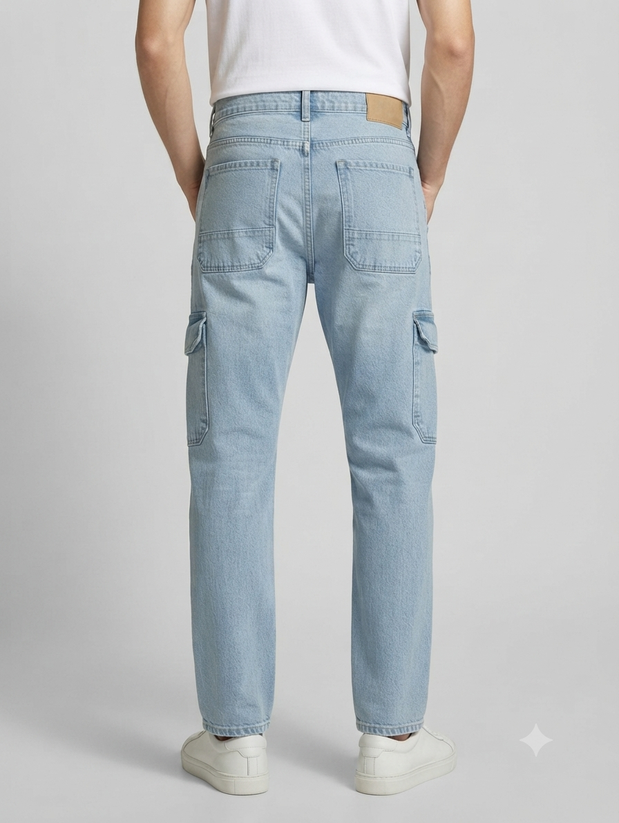 Light-Wash Utility Cargo Jeans