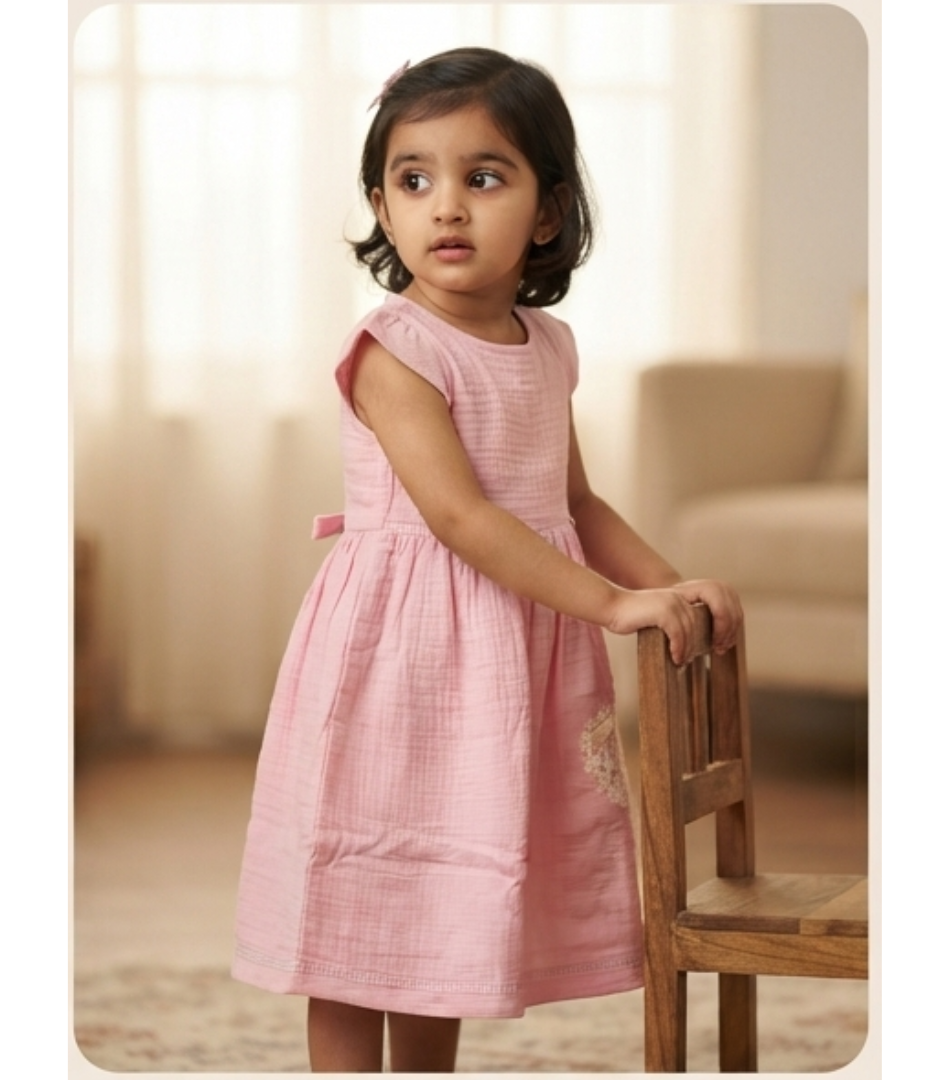 Pink Muslin Dress with Delicate Lace Detail