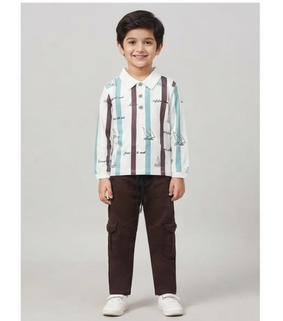 Striped Sailboat Polo & Brown Cargo Pants Set